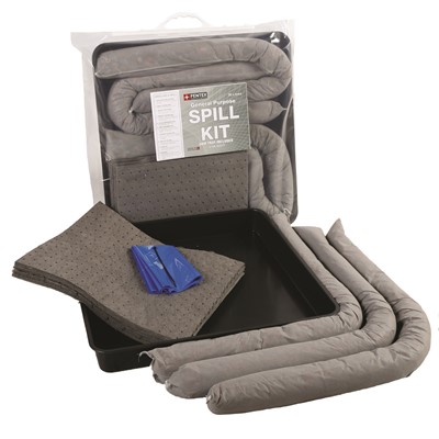 30L Spill Kit c/w Drip Tray General Purpose (L)60x(W)60x(H)7cm, suitable for Oil, Coolant Water Weak Chemicals Antifreeze and Solvents