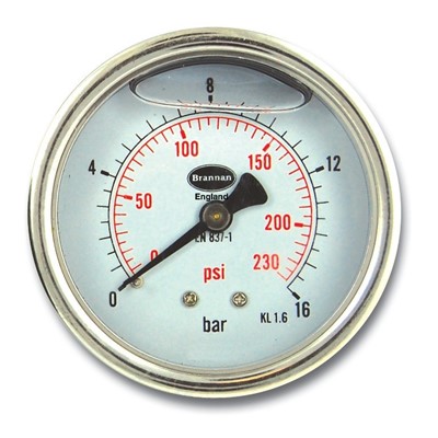 63mm  1/4"bspp  0-6 bar  rear entry  glycerine pressure gauge